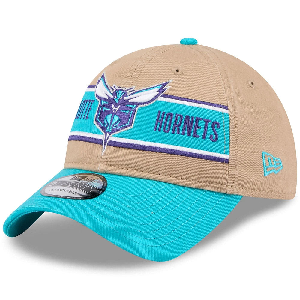 Casquette réglable New Era pour hommes, beige/bleu sarcelle, Charlotte Hornets 2024 NBA Draft 9TWENTY