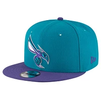 Casquette Snapback 9FIFTY Charlotte Hornets New Era pour hommes, bleu sarcelle/violet, couleur officielle de l'équipe, 2 tons