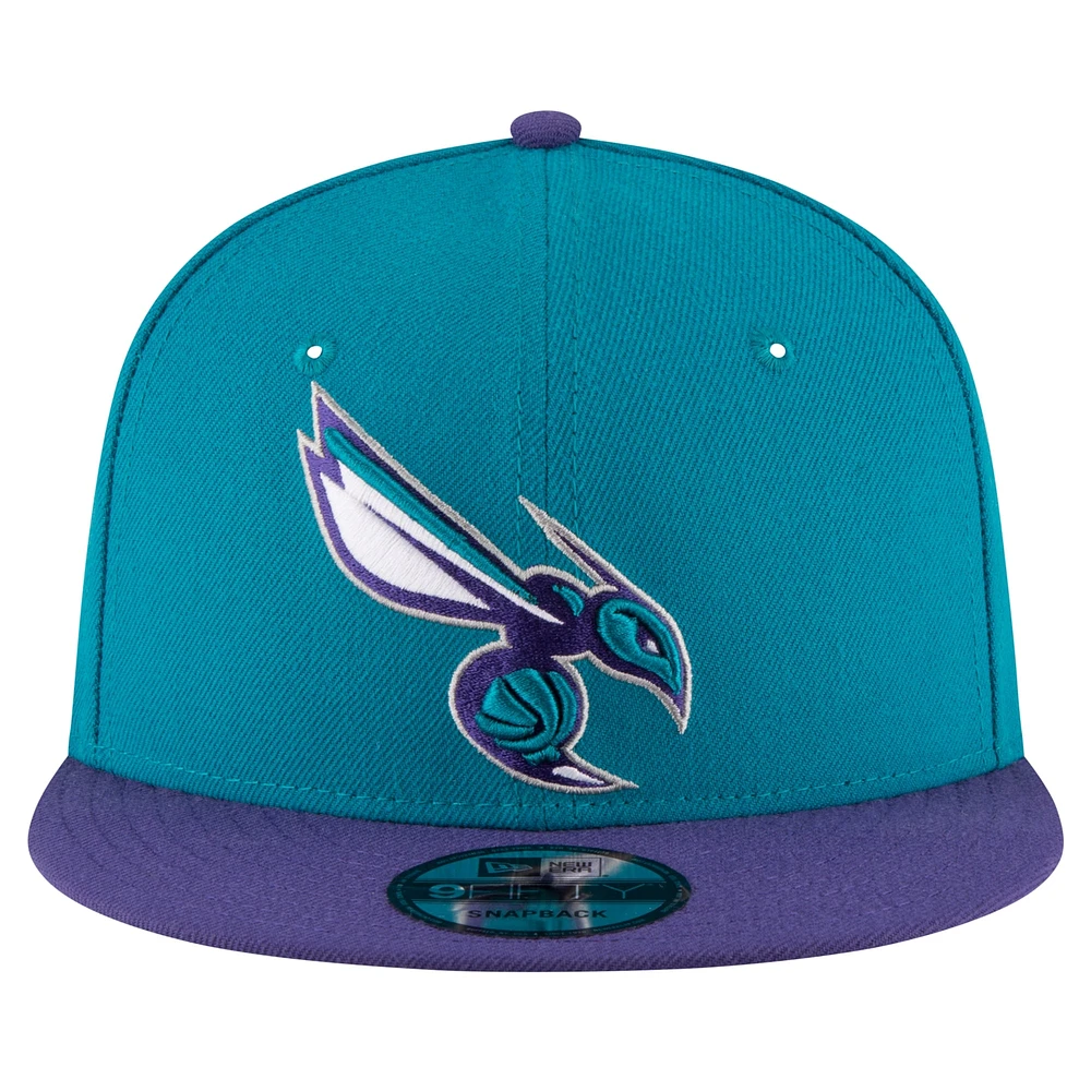 Casquette Snapback 9FIFTY Charlotte Hornets New Era pour hommes, bleu sarcelle/violet, couleur officielle de l'équipe, 2 tons