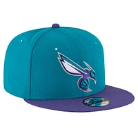 Casquette Snapback 9FIFTY Charlotte Hornets New Era pour hommes, bleu sarcelle/violet, couleur officielle de l'équipe, 2 tons