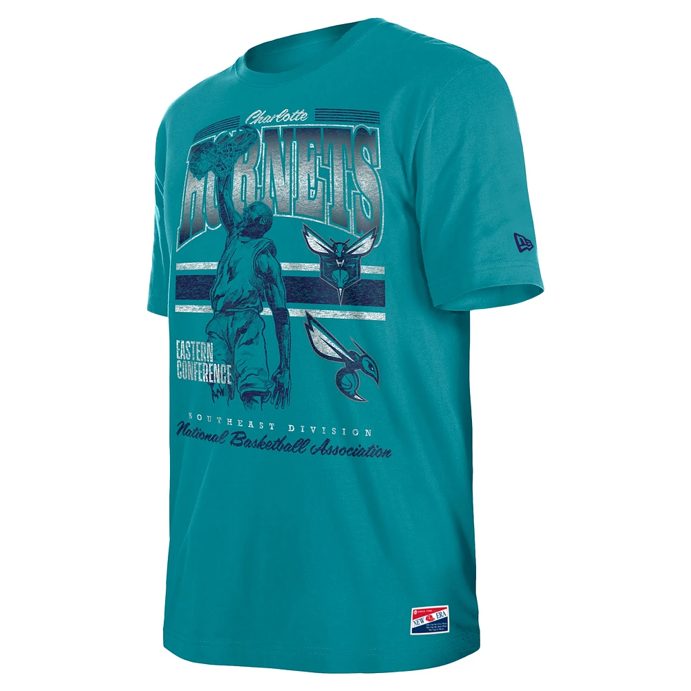 T-shirt surdimensionné délavé aux enzymes Charlotte Hornets bleu sarcelle New Era pour homme