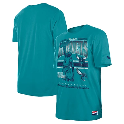 T-shirt surdimensionné délavé aux enzymes Charlotte Hornets bleu sarcelle New Era pour homme