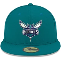 Casquette ajustée 59FIFTY aux couleurs officielles de l'équipe Charlotte Hornets New Era pour homme, bleu sarcelle