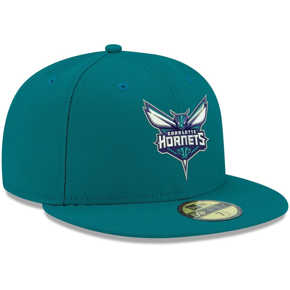 Casquette ajustée 59FIFTY aux couleurs officielles de l'équipe Charlotte Hornets New Era pour homme, bleu sarcelle