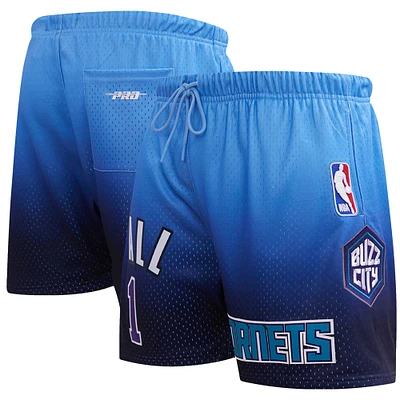 Short pour homme Post LaMelo Ball bleu marine/bleu Charlotte Hornets Ombre avec nom et numéro