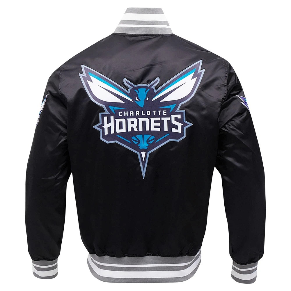 Men's Pro Standard Black Charlotte Hornets Script Tail Full-Snap Satin Varsity Jacket