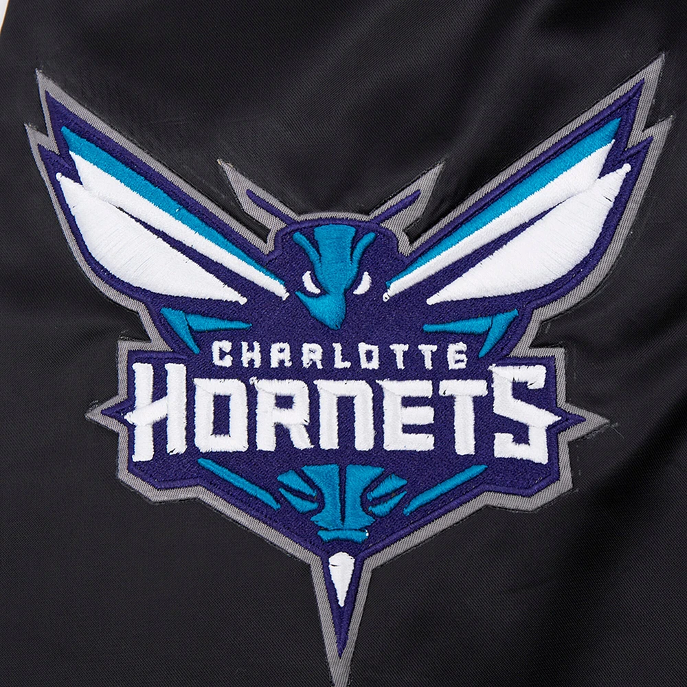 Men's Pro Standard Black Charlotte Hornets Script Tail Full-Snap Satin Varsity Jacket