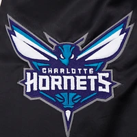 Veste universitaire en satin à boutons-pression complets Charlotte Hornets Script Tail Pro Standard pour hommes, noire