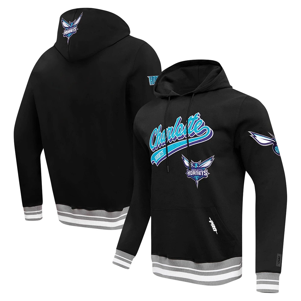 Men's Pro Standard Black Charlotte Hornets Script Tail Pullover Hoodie