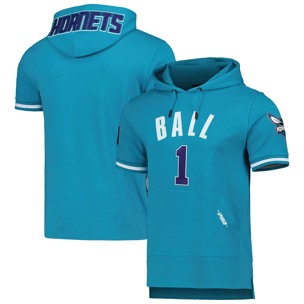 Men's Pro Standard LaMelo Ball Teal Charlotte Hornets Name & Number Short Sleeve Pullover Hoodie