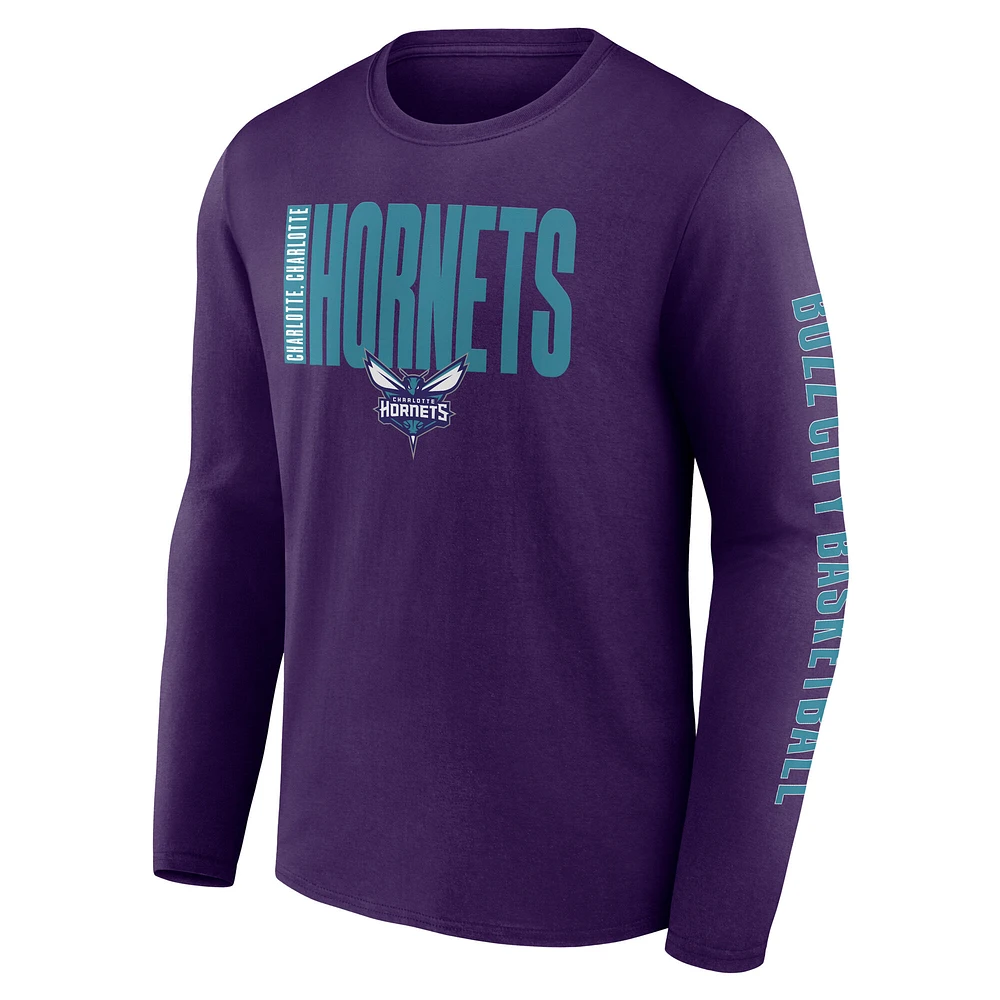 T-shirt à manches longues violet Charlotte Hornets Vision pour homme