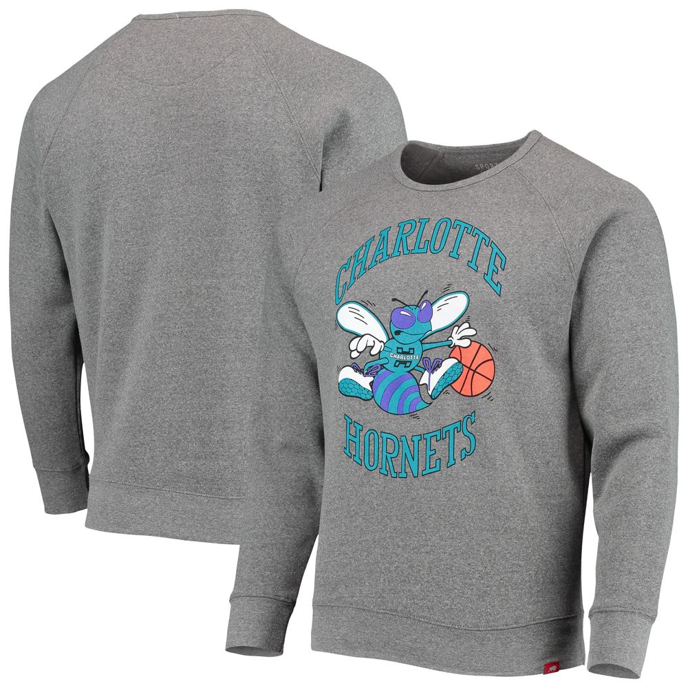 Men's Sportiqe Heathered Gray Charlotte Hornets Harmon Raglan Tri-Blend Pullover Sweatshirt