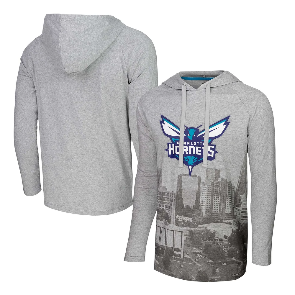 Men's Stadium Essentials Heather Gray Charlotte Hornets Atrium Raglan Long Sleeve Hoodie T-Shirt