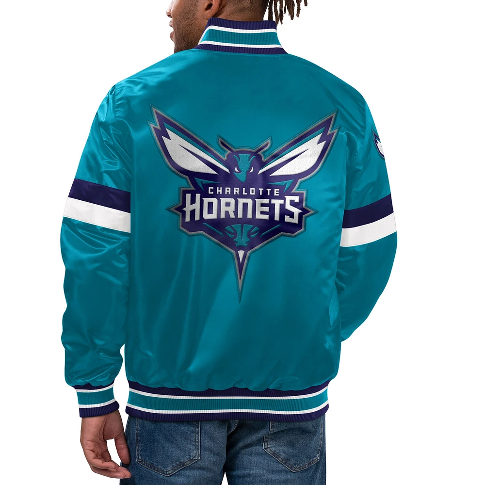 Veste universitaire en satin à bouton-pression pour hommes Starter Charlotte Hornets Home Game, bleu sarcelle