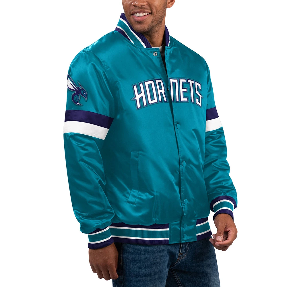 Veste universitaire en satin à bouton-pression pour hommes Starter Charlotte Hornets Home Game, bleu sarcelle