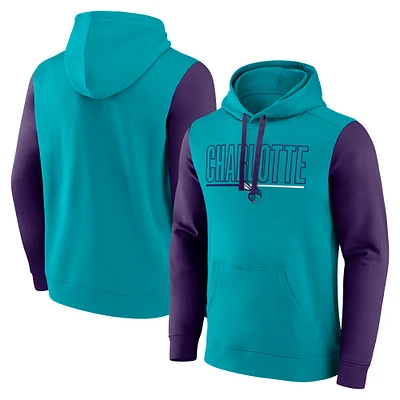 Men's Teal Charlotte Hornets Outline Colorblock Pullover Hoodie