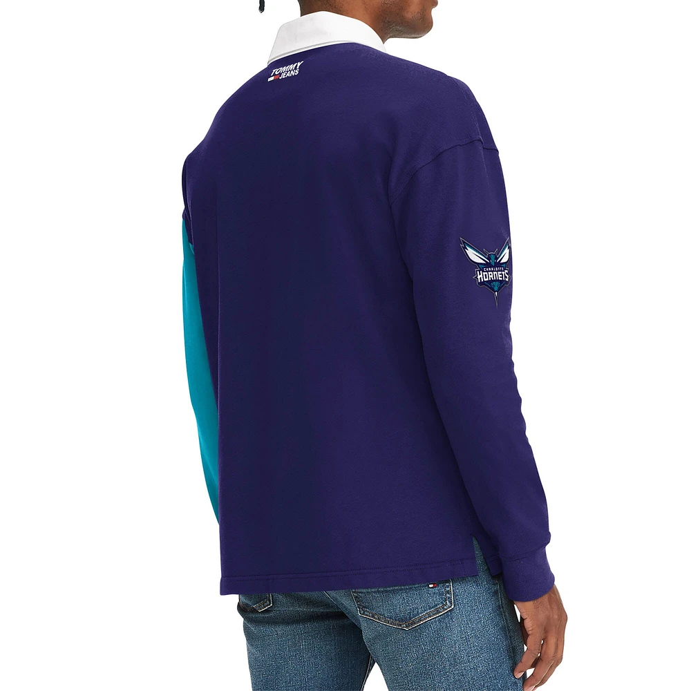 T-shirt à manches longues Tommy Jeans pour homme Charlotte Hornets Ronnie Rugby violet/bleu sarcelle