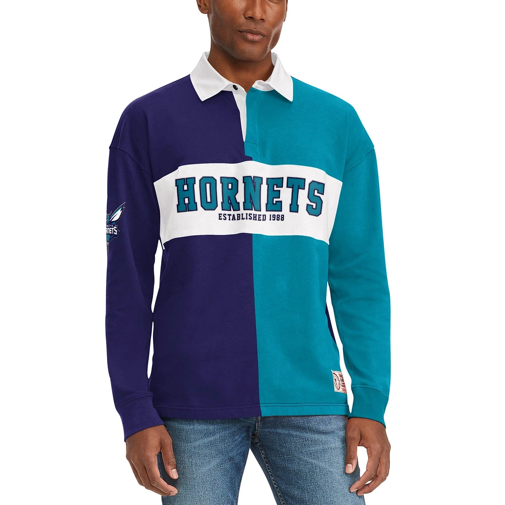 Men's Tommy Jeans Purple/Teal Charlotte Hornets Ronnie Rugby Long Sleeve T-Shirt