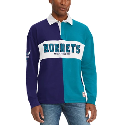 T-shirt à manches longues Tommy Jeans pour homme Charlotte Hornets Ronnie Rugby violet/bleu sarcelle