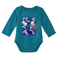 Newborn & Infant Mitchell Ness Purple/Teal Charlotte Hornets 3-Piece Hardwood Classics Bodysuits Cuffed Knit Hat Set