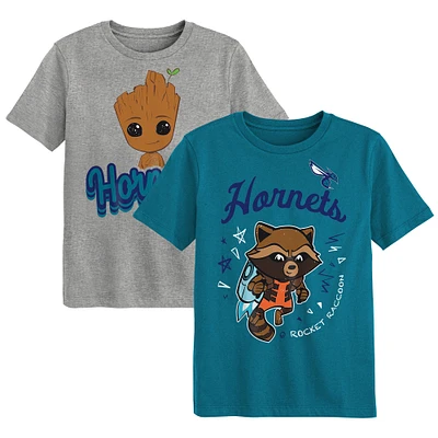 Ensemble de t-shirts deux pièces pour enfants d'âge préscolaire Charlotte Hornets Gardiens la Galaxie