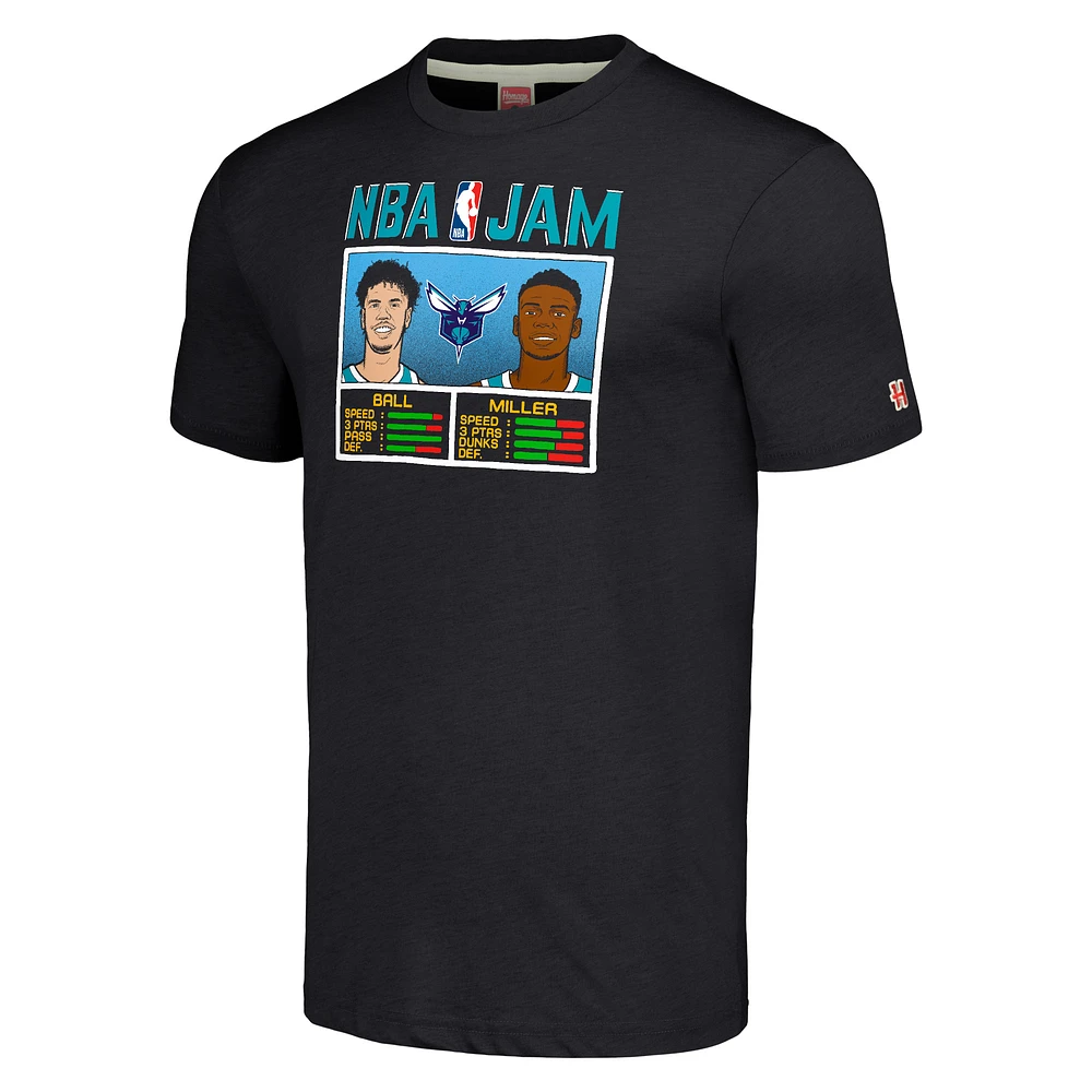 Unisex Homage LaMelo Ball & Brandon Miller Charcoal Charlotte Hornets NBA Jam Tri-Blend T-Shirt