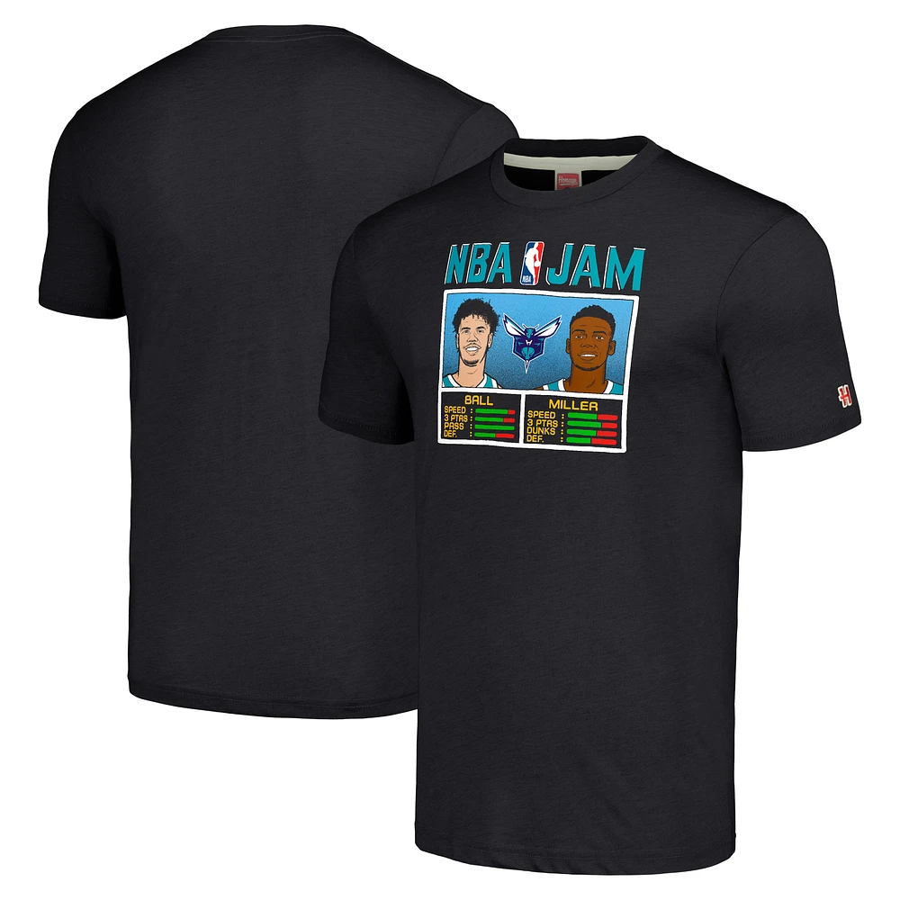 Unisex Homage LaMelo Ball & Brandon Miller Charcoal Charlotte Hornets NBA Jam Tri-Blend T-Shirt