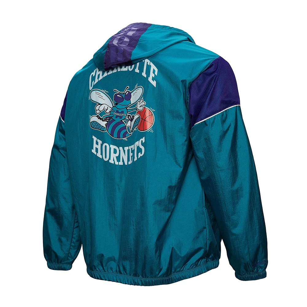 Veste coupe-vent unisexe Mitchell & Ness Teal Charlotte Hornets Hardwood Classics Team OG 3.0 Anorak à demi-zip