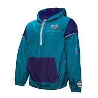 Veste coupe-vent unisexe Mitchell & Ness Teal Charlotte Hornets Hardwood Classics Team OG 3.0 Anorak à demi-zip