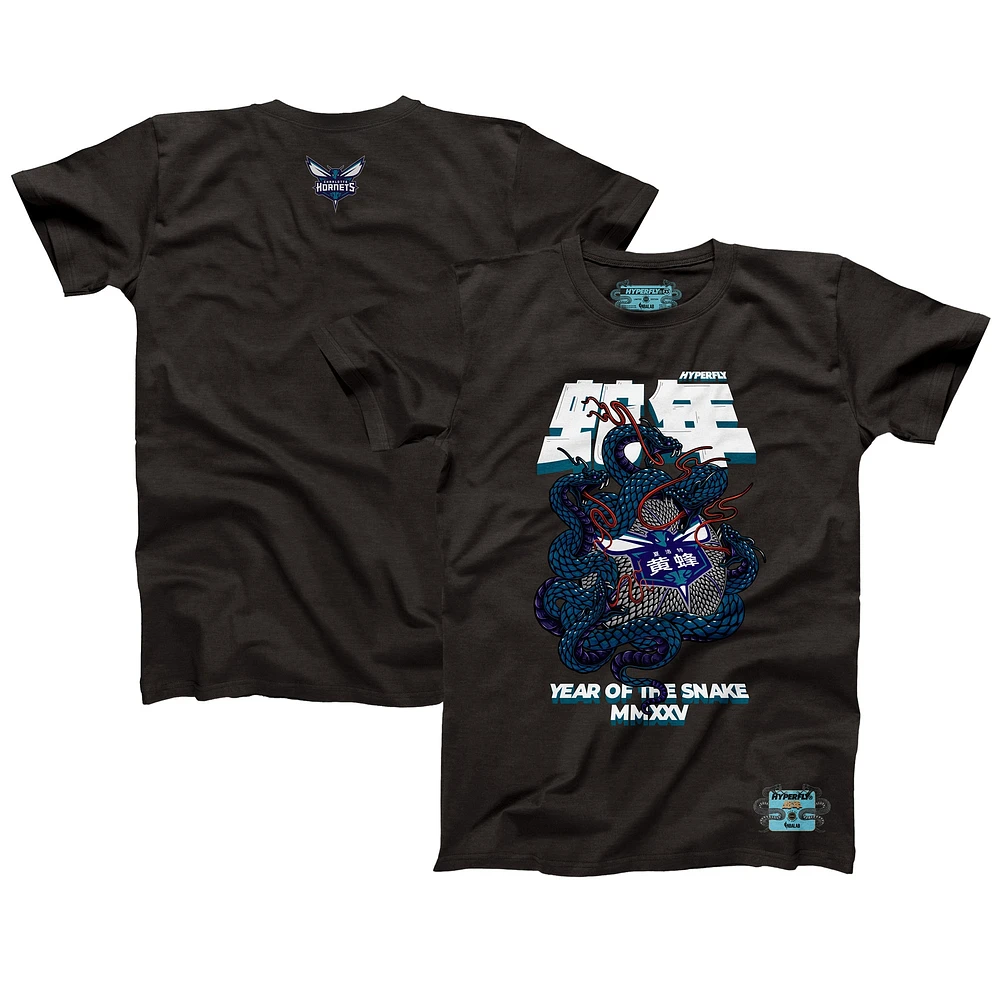 Unisex NBALab x Hyperfly Heather Black Charlotte Hornets Year of the Snake Lunar New Collection T-Shirt