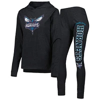 Women's Concepts Sport Heather Black Charlotte Hornets Team Hoodie & Pants Sleep Set