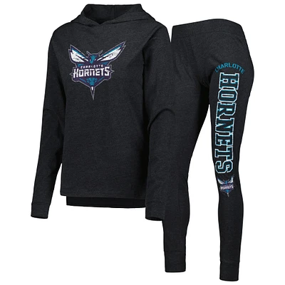 Ensemble de nuit Charlotte Hornets Team Concepts Sport noir chiné pour femme