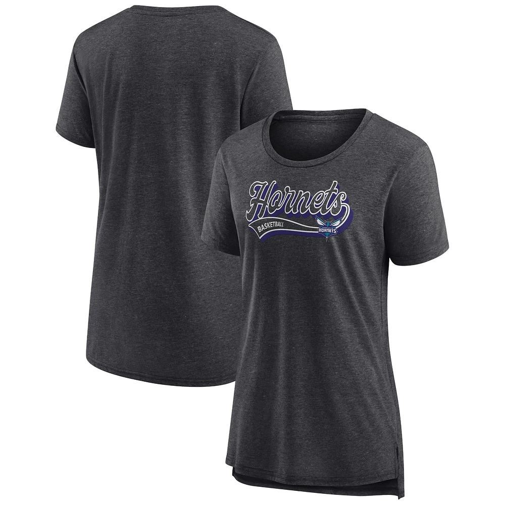 Women's Fanatics Heather Charcoal Charlotte Hornets League Leader Tri-Blend T-Shirt