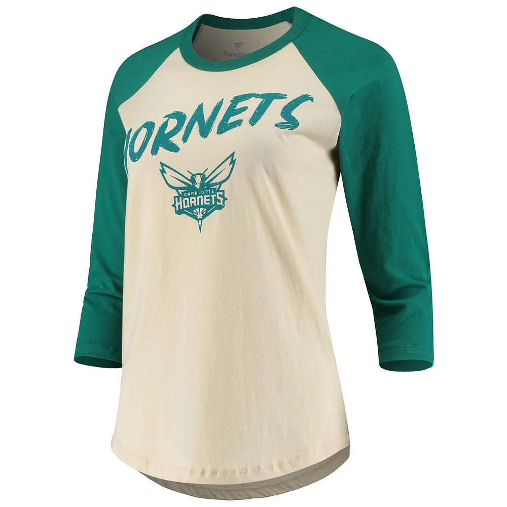 Women's Fanatics LaMelo Ball Cream Charlotte Hornets NBA 3/4-Sleeve Raglan T-Shirt