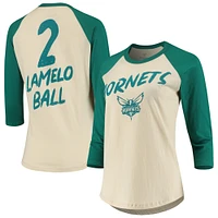 Women's Fanatics LaMelo Ball Cream Charlotte Hornets NBA 3/4-Sleeve Raglan T-Shirt