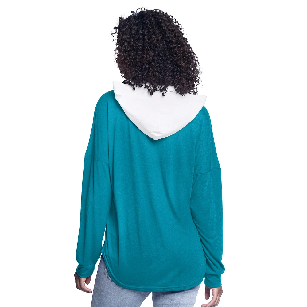 Women's G-III 4Her by Carl Banks Teal Charlotte Hornets Bench Player Oversized Long Sleeve Hooded Top