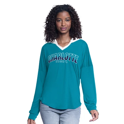 Women's G-III 4Her by Carl Banks Teal Charlotte Hornets Bench Player Oversized Long Sleeve Hooded Top
