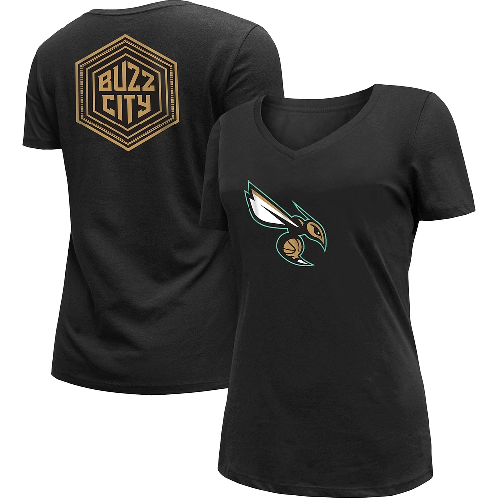 Women's New Era Black Charlotte Hornets 2022/23 City Edition V-Neck T-Shirt