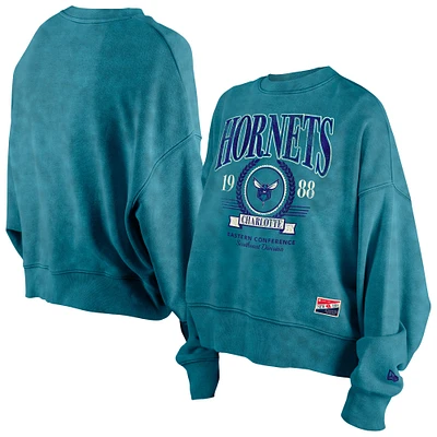 Sweat-shirt oversize à enfiler en forme de boîte, style rétro vintage, délavé aux enzymes, bleu sarcelle, pour femme, New Era Charlotte Hornets