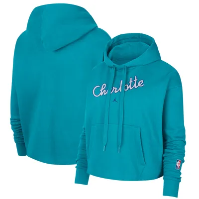 Charlotte Hornets Nike Women's 2021/22 City Edition Essential Logo Cropped Pullover Hoodie - Teal