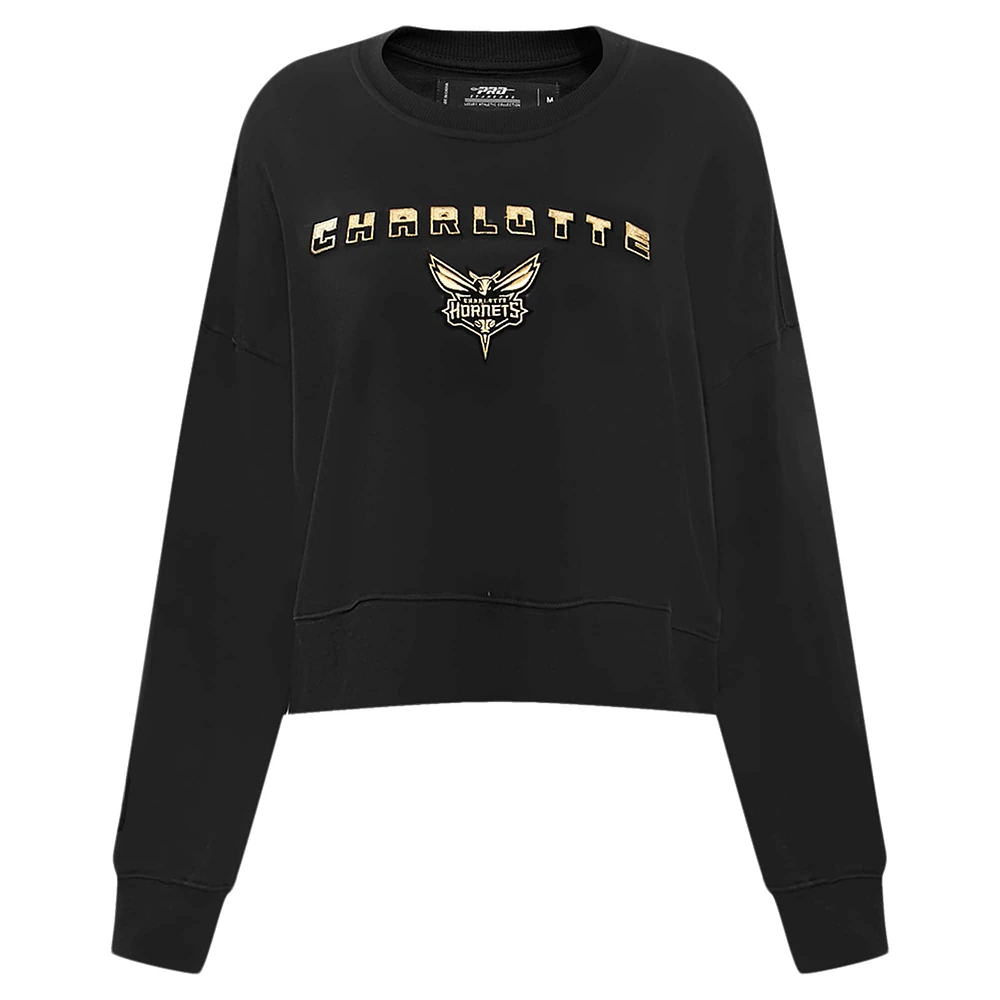 Women's Pro Standard  Black Charlotte Hornets Glam Cropped Pullover Sweatshirt