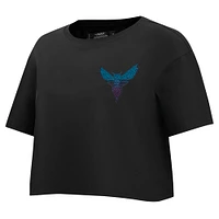 Women's Pro Standard Black Charlotte Hornets Jewels Boxy Cropped T-Shirt