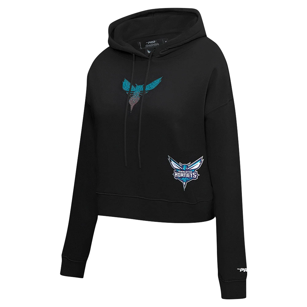 Women's Pro Standard Black Charlotte Hornets Jewels Cropped Pullover Hoodie