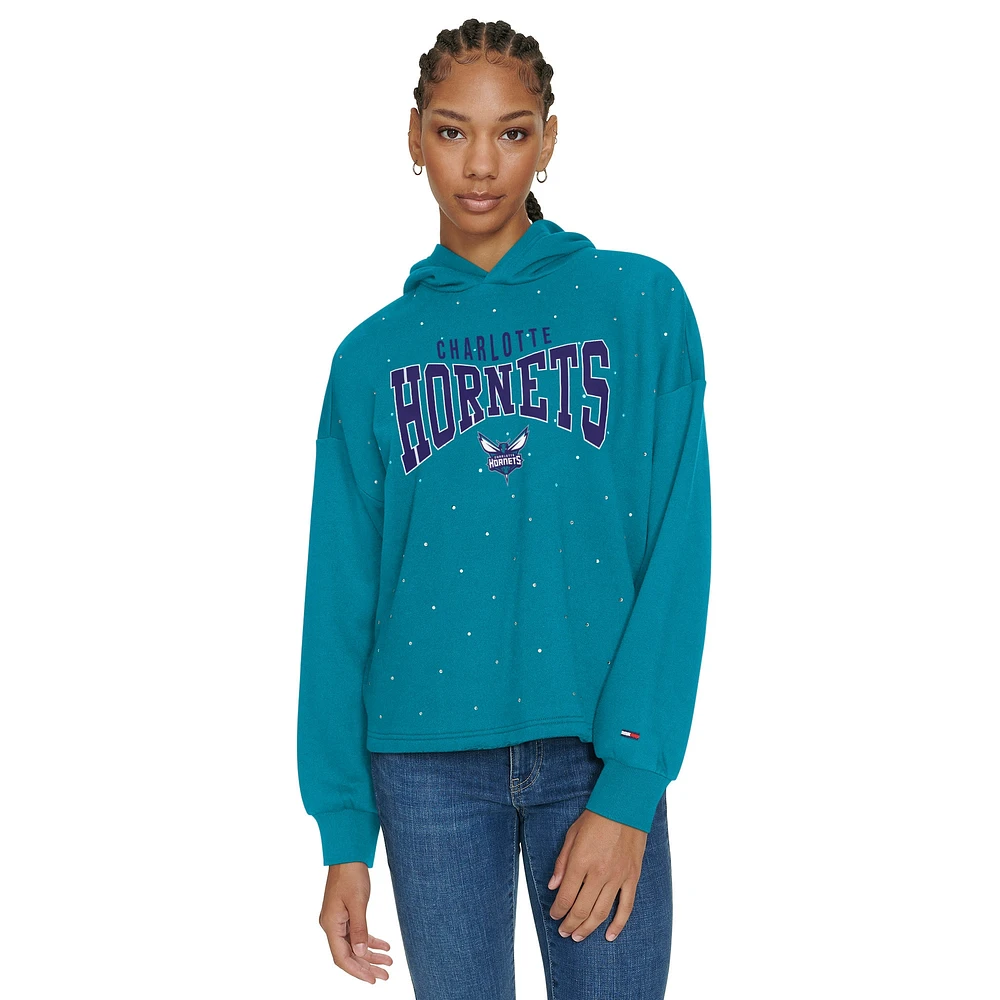 Women's Tommy Jeans Teal Charlotte Hornets Stella Cropped Pullover Hoodie