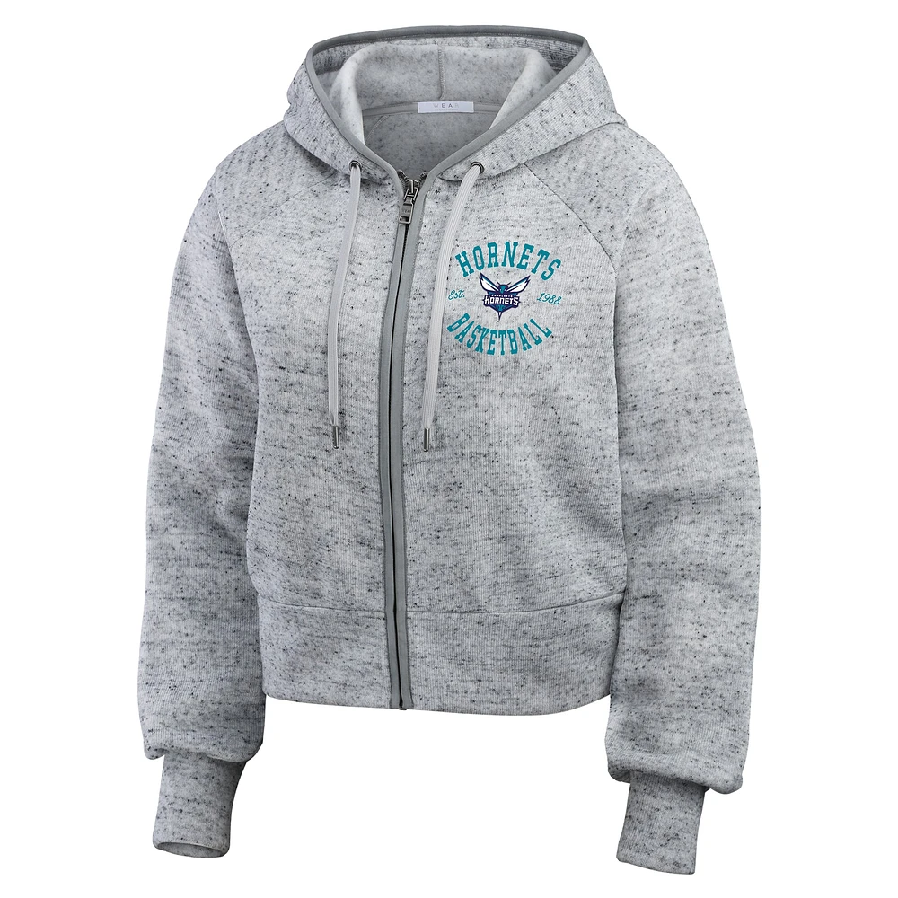 Women's WEAR by Erin Andrews Heather Gray Charlotte Hornets Speckled Radiator Full-Zip Hoodie