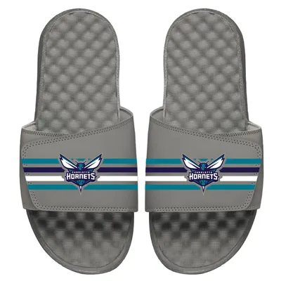 Charlotte Hornets ISlide Youth Stripes Slide Sandals - Gray