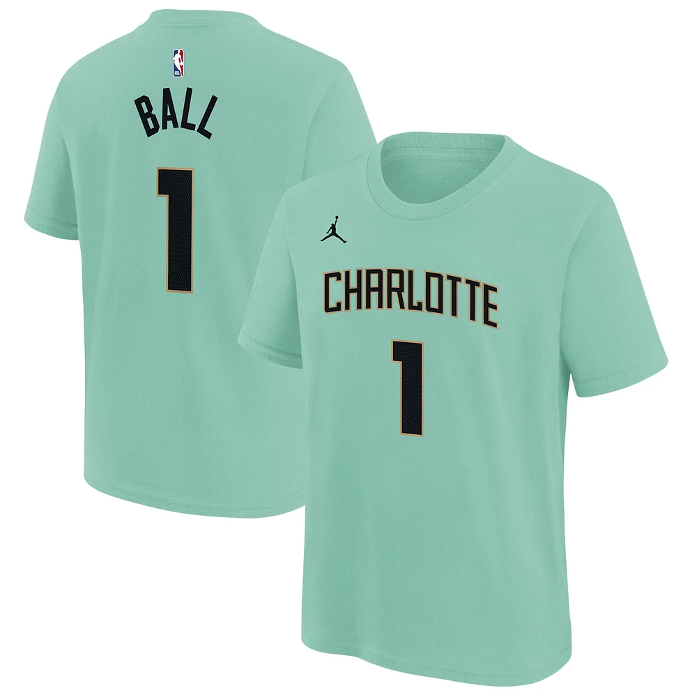 T-shirt Jordan Brand LaMelo Ball Mint Charlotte Hornets 2024/25 City Edition avec nom et numéro pour jeune