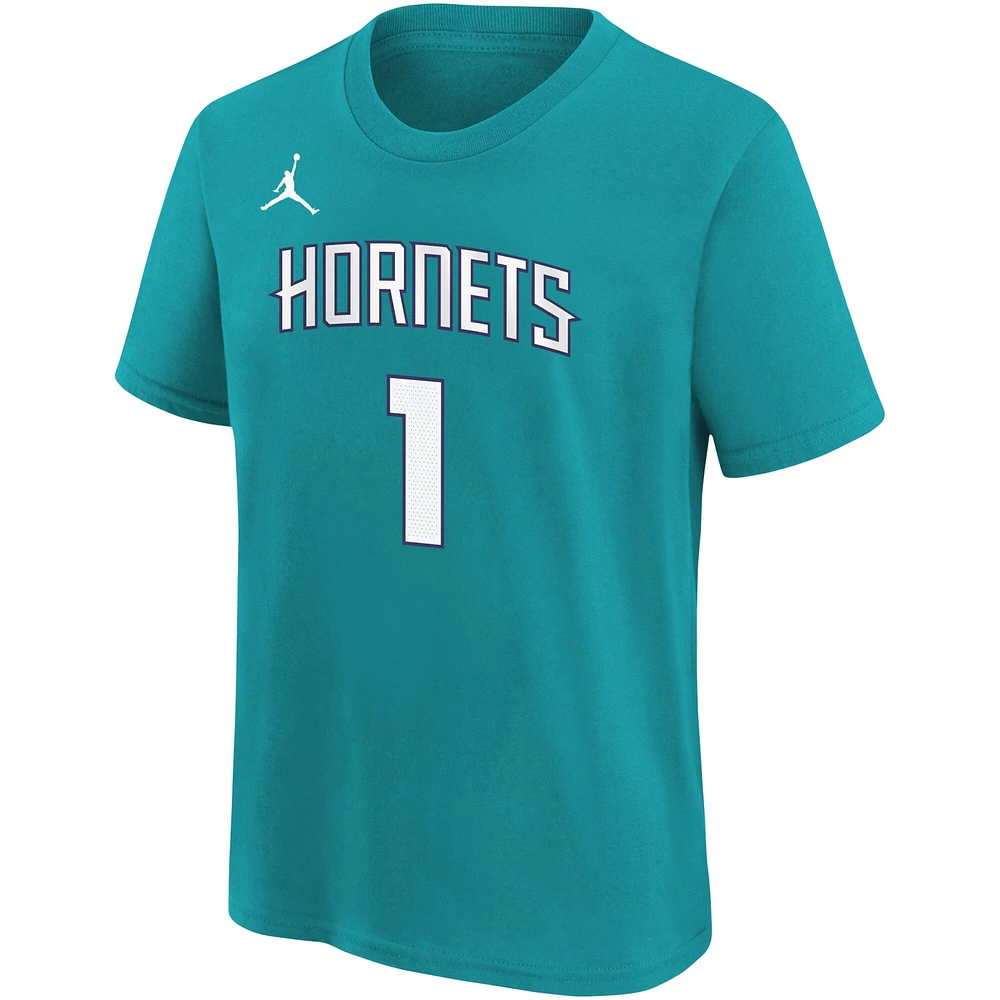 Youth Jordan Brand LaMelo Ball Teal Charlotte Hornets Icon Name & Number T-Shirt