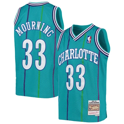 Maillot Swingman Mitchell & Ness Alonzo Mourning Teal Charlotte Hornets 1992/93 Hardwood Classics pour jeunes