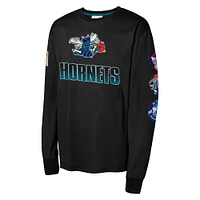 Youth Mitchell & Ness Black Charlotte Hornets Hardwood Classic All Over Long Sleeve T-Shirt